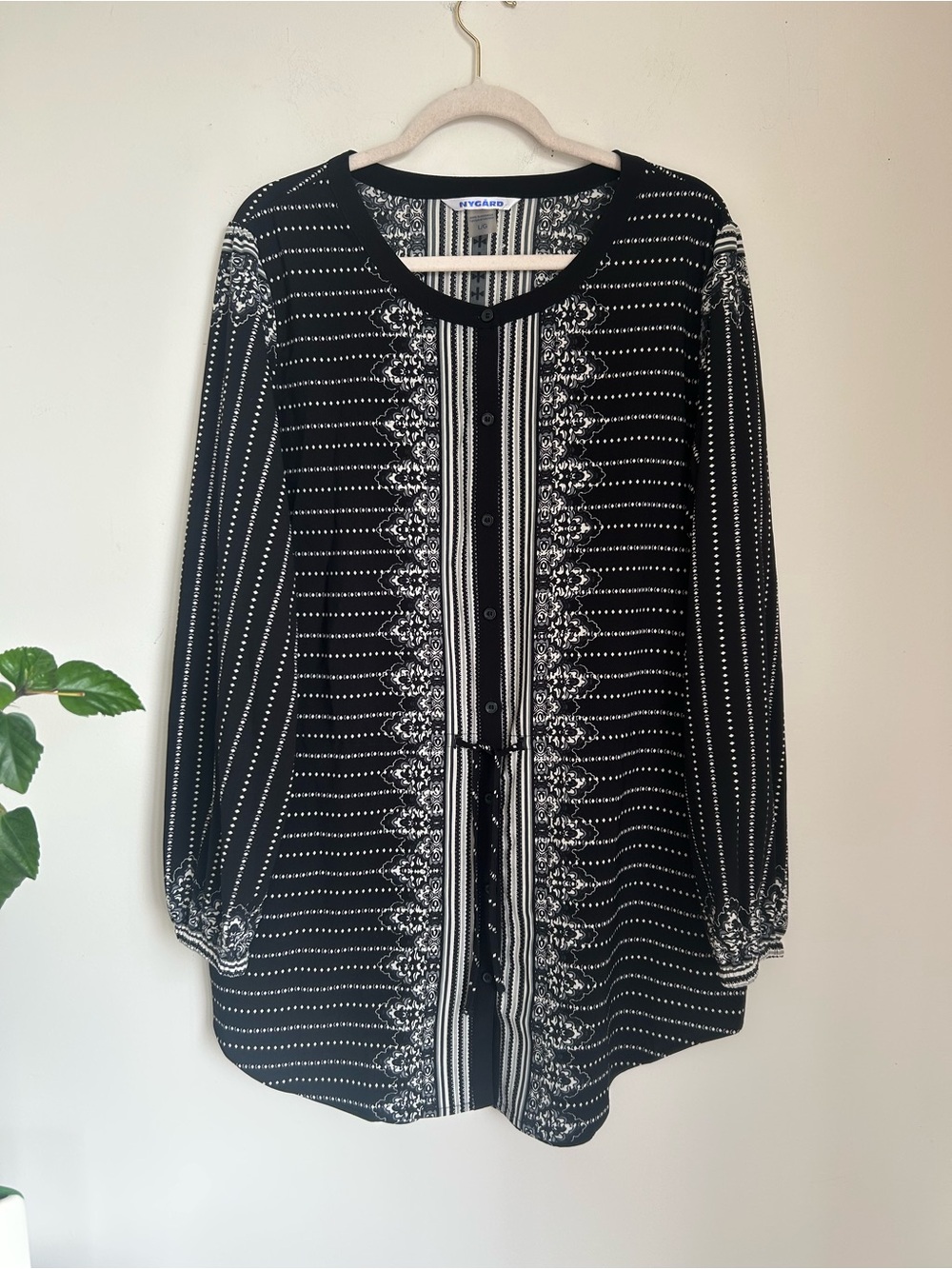 Nygard Black & White Patterned Button Front Tunic